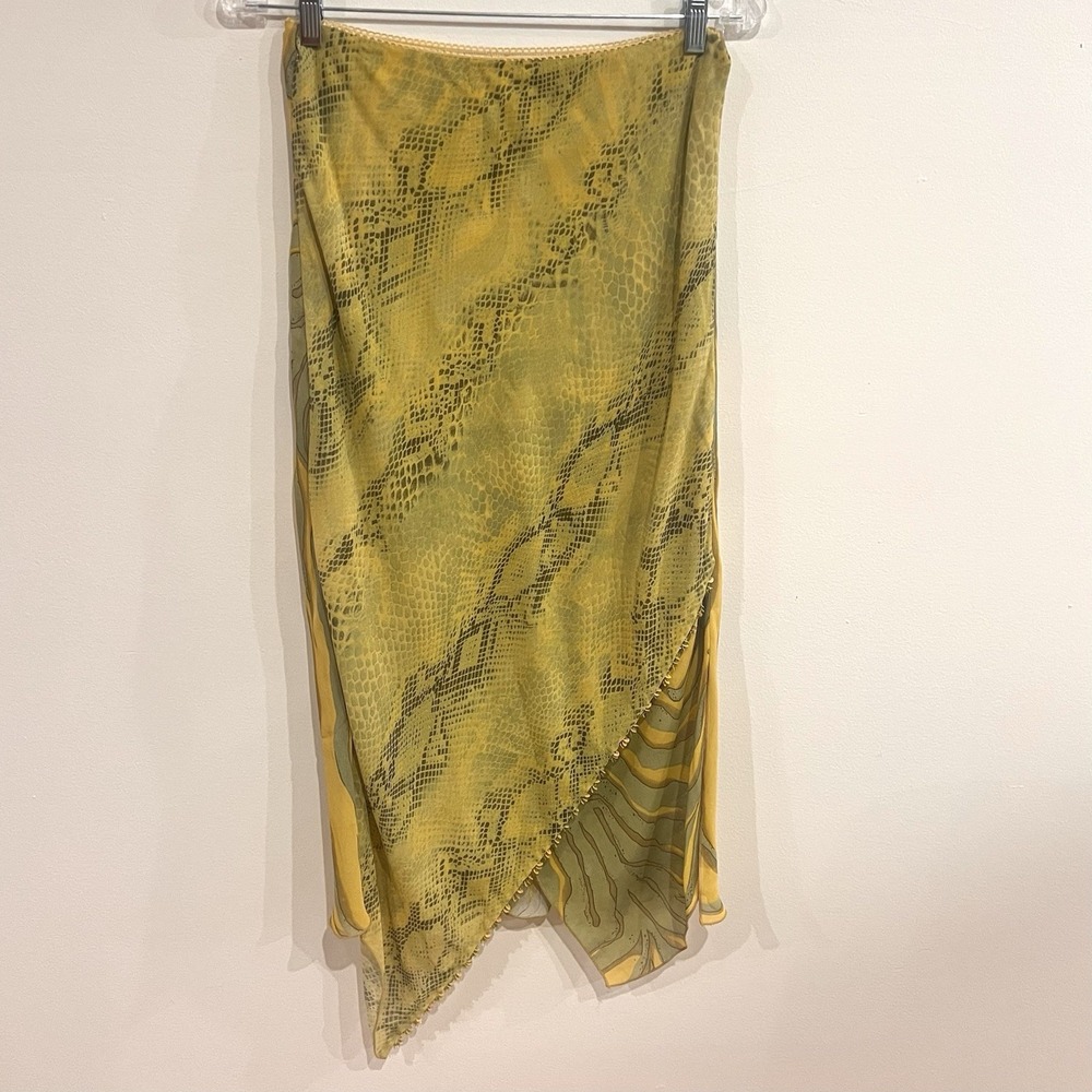 Cache Vintage Y2K Asymmetric Skirt Yellow Green Sequin Trim‎ Size large